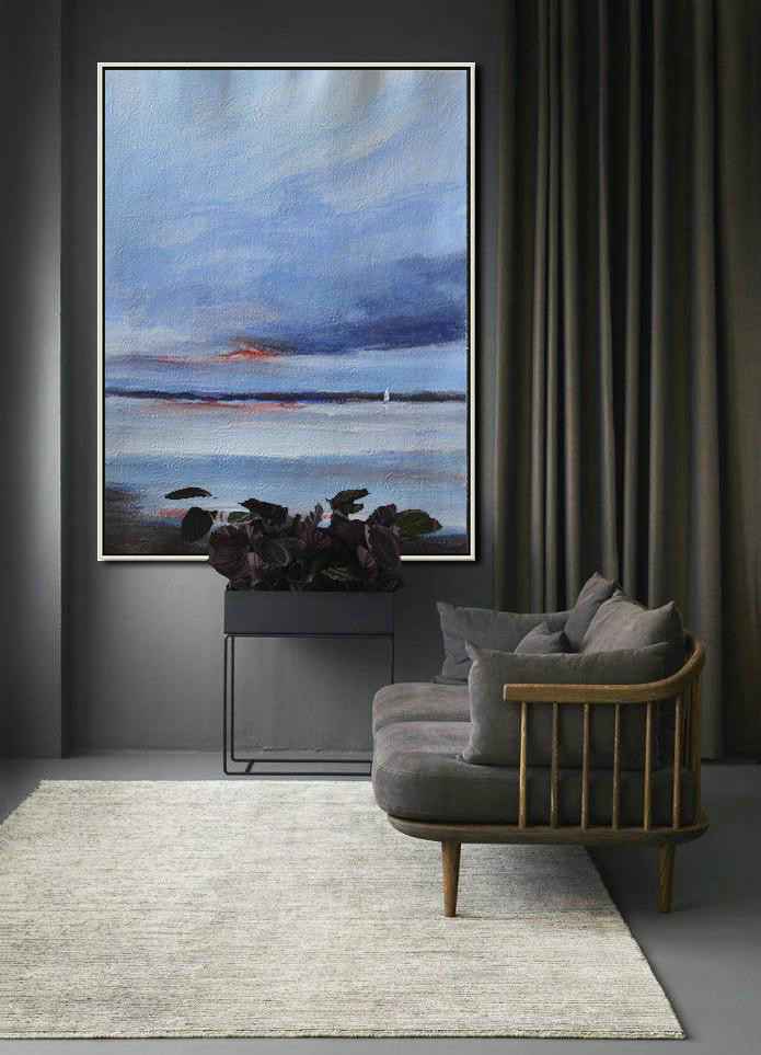 Large Abstract Painting On Canvas,Oversized Abstract Landscape Painting,Abstract Oil Painting,Blue,Dark Blue,Red,White,Black.etc